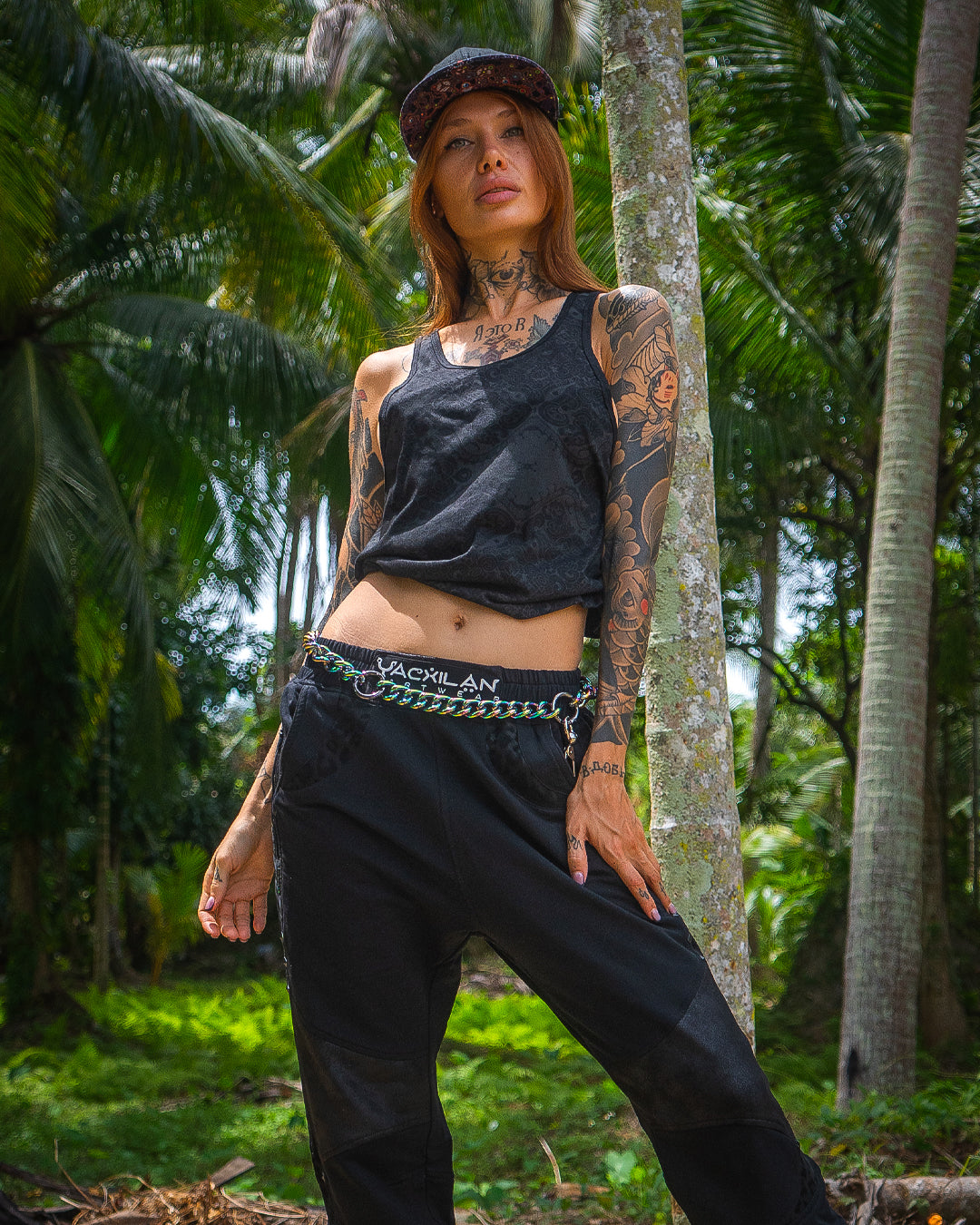 Tank Top Woman / Black Cotton Shinker - MAYAN CODEX Galactik Spine